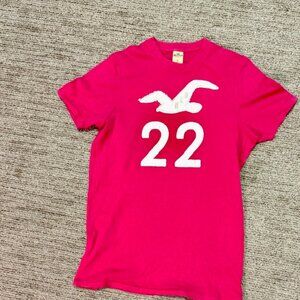 HOLLISTER California, bright fuschia pink t-shirt, tee, L, logo, number on front